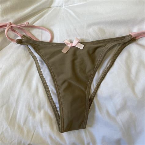 Brown And Pink Contrast Stitch Coquette Bikini Set Depop