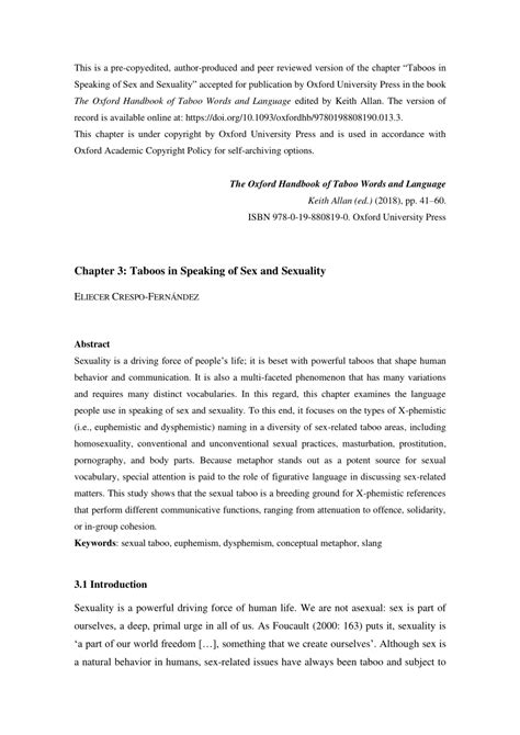Pdf Taboos In Speaking Of Sex And Sexuality