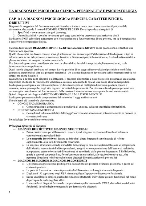 riassunto de la diagnosi in psicologia clinica personalità e