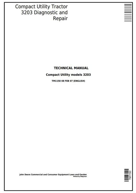 John Deere 3203 Compact Utility Tractor Repair Technical Manual TM1150 PDF