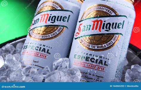 Cans Of San Miguel Beer In Bucket With Crushed Ice Editorial Stock