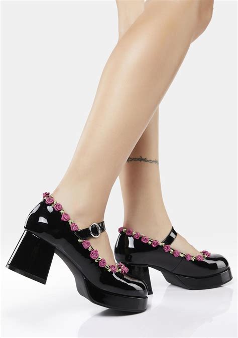 Delia S By Dolls Kill Patent Vegan Leather Platform Rosebud Trim Mary