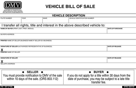 Oregon Vehicle Bill Of Sale Form Things To Sell Bill Of Sale