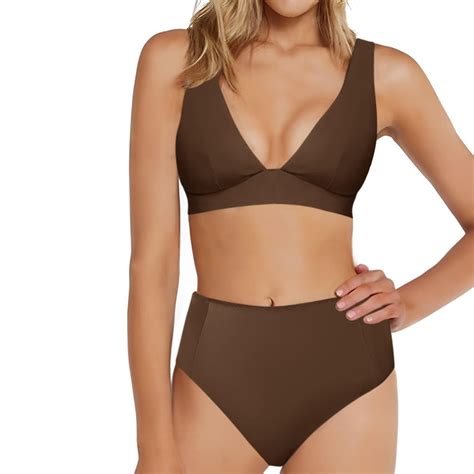 Women S Leopard Bikini Swimsuits V Neck Tummy Control High Waisted Piece Bathing Suits Womens