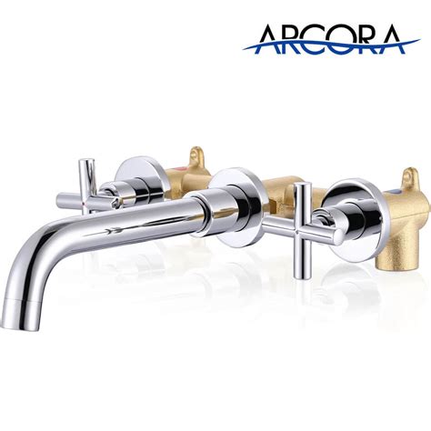 ARCORA 2 Cross Handle Chrome Wall Mounted Bathroom Sink Faucet Rough in ...