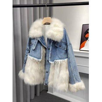 Emmiol Free Shipping Oversized Faux Fur Denim Coat White S In