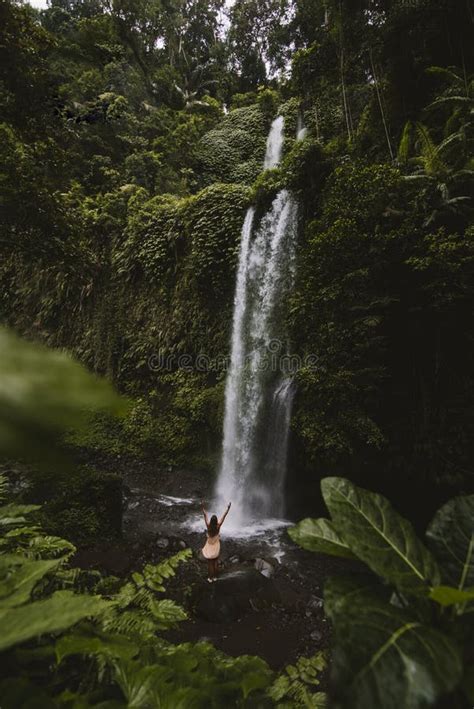 A Girl Poses In A Bikini In A Waterfall In A Forest In Bali Stock Image Image Of Jungle