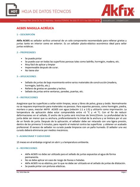 Ac605 Acrylic Sealant Hdt Esp Akfix Pdf Hormigón Ingeniería De