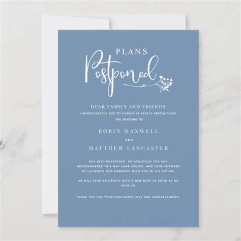 Dusty Blue Wedding Postponement Announcement Zazzle