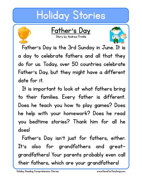 Fathers Day Reading Comprehension Worksheet Have Fun Hot Sex Picture