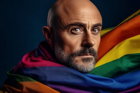 Premium AI Image Expressive Pride Photo Of A Gay Man With A Rainbow Flag Pride Month