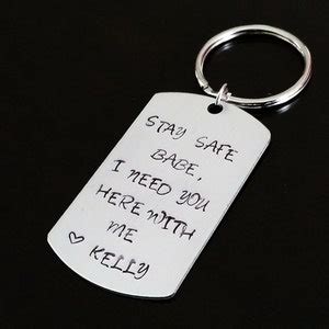 EMT Gift Stay Safe Babe I Need You Here With Me Gift Handstamped Key Chain Etsy