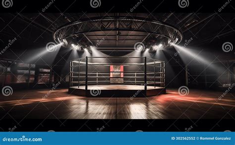 Empty Mma Fighting Cage Made With Showcasing An Octagonal Podium