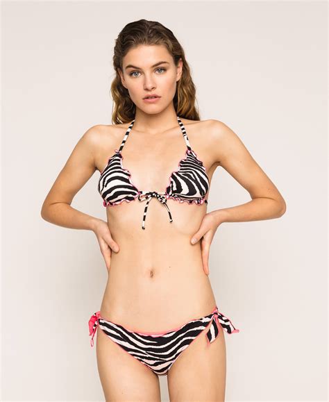 Printed Triangle Bikini Top Woman Black Twinset Milano