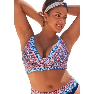 Swimsuits For All Women S Plus Size Synergy Longline Underwire Bikini Top 8 Blue Boho Target