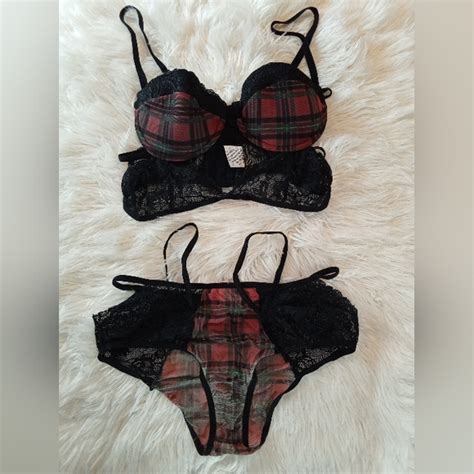 Yandy Intimates Sleepwear Yandy Black And Red Plaid Lace Lingerie