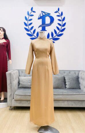 Áo dài lụa gân Thái tuấn màu nude truyền thống Áo dài Phạm