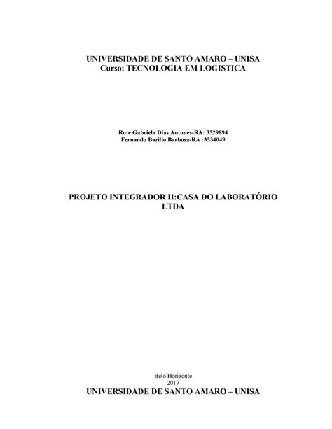 Projeto Integrador Ii Universidade De Santo Amaro Unisa Curso