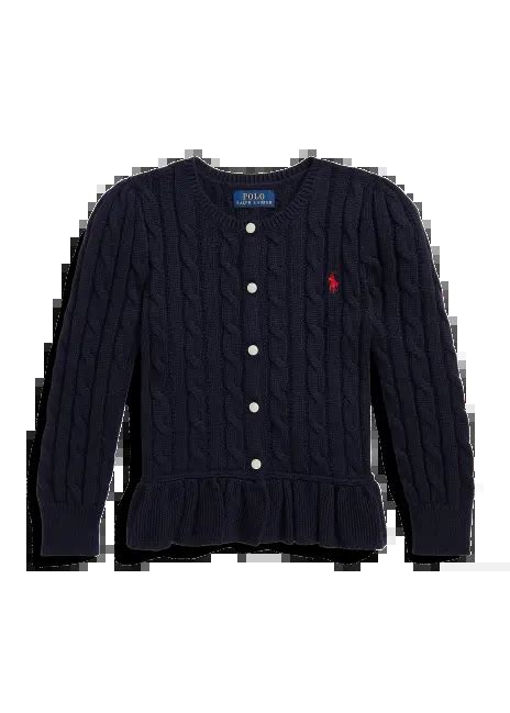 Cable Knit Cotton Peplum Cardigan In Navy Ralph Lauren® Hk