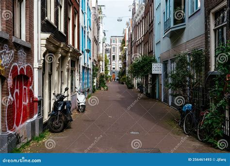 Pedestrian Narrow Alley In Red Light District Of Amsterdam Editorial