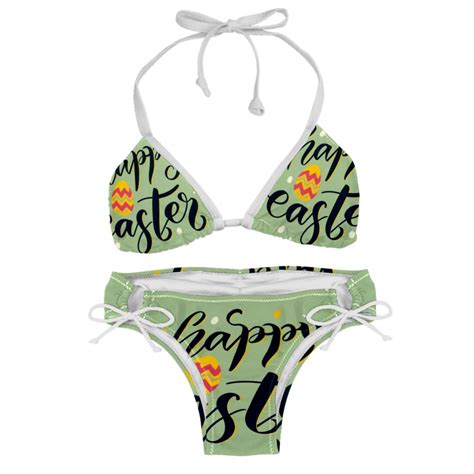 Easter Font Detachable Sponge Adjustable Strap Bikini Set Two Pack Ideal For Beach And Pool