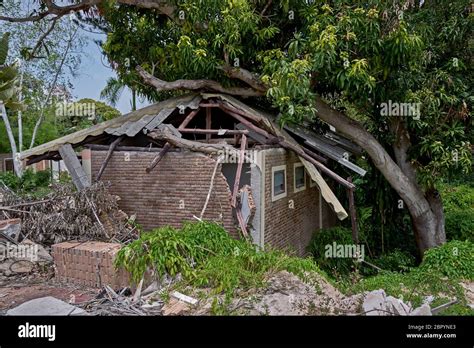 Storm Damaged House From A Fallen Tree Following Severe Tropical Storm