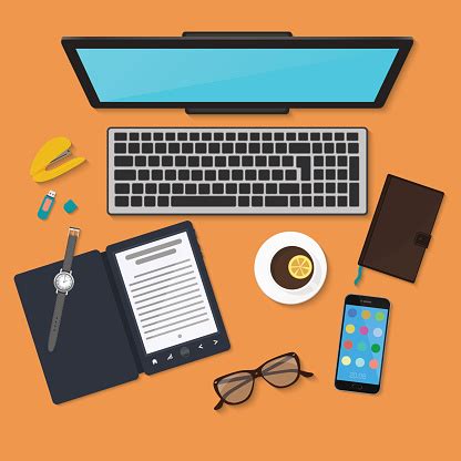 organisasi tempat kerja teknologi realistis tampilan atas meja kerja