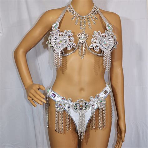 Samba Bra Bikini Set With Necklace Crystals Orientale Belly Dance Carnival SAMBA Costume