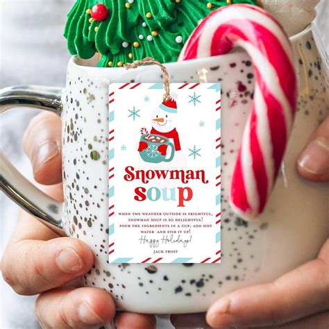 Snowman Soup Gift Tag Hot Chocolate Christmas Gift Tag Printable Hot Cocoa Tag Gift Student