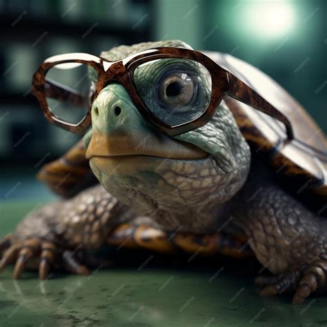 Premium Ai Image Turtle Wearing Glasses Generative Ai