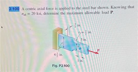 Solved 100 A Centric Axial Force Is Applied To The Steel Bar Chegg