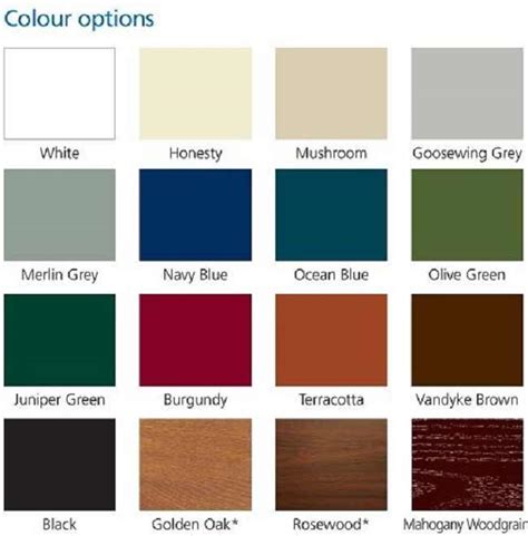 Garage Door Colour Chart