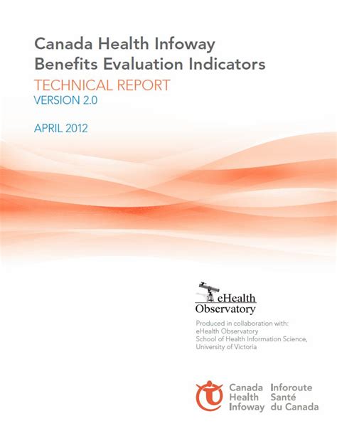 Benefits Evaluation Indicators Technical Report Canada Health Infoway