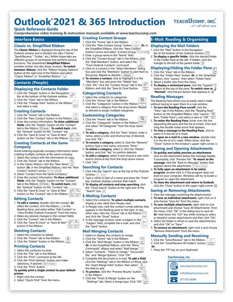 Microsoft Outlook Cheat Sheet TeachUcomp Inc