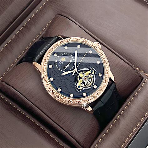 Đồng hồ cơ hoàn toàn tự động Kiểu Hot Douyin Live đĩa khắc đồng hồ chính hãng dây da nam