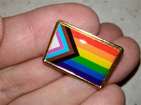 LGBTQ Progress Pride Flag PIN Epoxy On Gold Plated Brass Mm X Mm Gay Pride GIFT