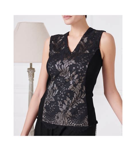 Top Sans Manches En Laine Et Soie Noir Oscalito Lingerie Sipp