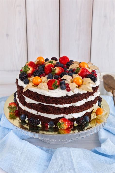 Naked Cake With Cream Stock Photo Image Of Biscuit