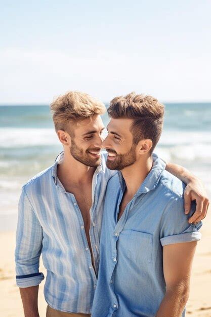 Toma De Una Joven Pareja Gay En La Playa Creada Con Ia Generativa Foto Premium