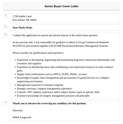 Senior Buyer Cover Letter Velvet Jobs