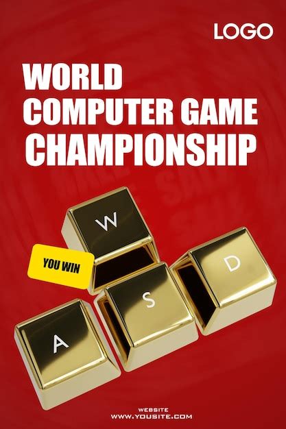 premium psd  poster  world computer game championship  gold