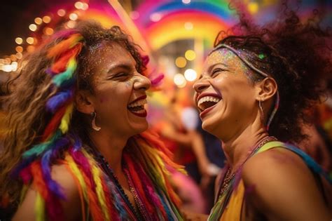 Pareja feliz celebrando en el desfile del orgullo gay lgbtq en sao paulo día y mes del orgullo