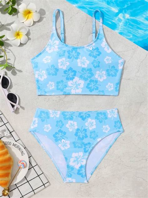 Tween Girl Floral Print Bikini Swimsuit SHEIN USA