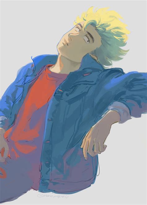 Sam Stardew Valley Stardew Valley Highres Boy Arm Up Blonde Hair Blue Eyes Blue Jacket