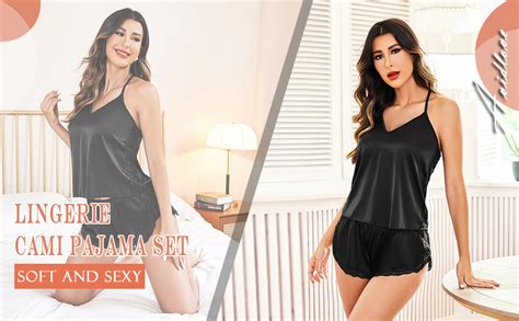 Avidlove Women Pajama Set Satin Cami Lace Sleepwear Lingerie Shorts Set Silk Pjs At Amazon Women