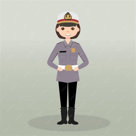 Personaje De Mujer Policía Usando Uniforme En Pose De Acción Personaje