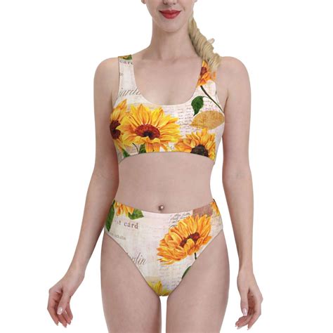 Daiia Sunflower Women S Bikini Swimsuit Two Piece Swimsuit High Waisted Slim Fit High Leg