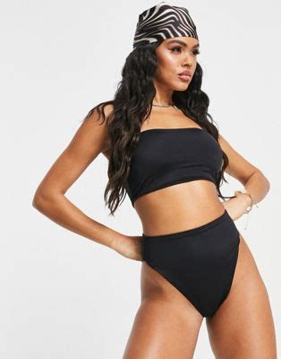 Asos Design Mix And Match High Leg High Waist Bikini Bottom In Black Asos