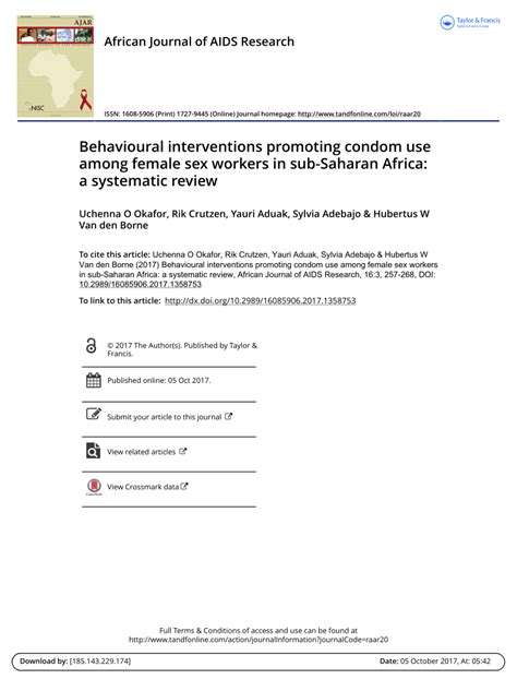 PDF Behavioural Interventions Promoting Condom Use Among Female Sex Workers In Sub Saharan