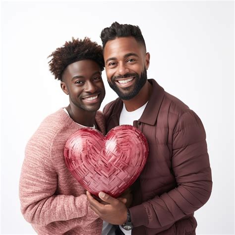 Pareja Afro Gay Con Un Coraz N Rojo Aislado En Un Fondo Blanco O Transparente Generado Por Ia